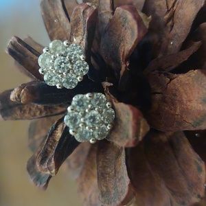 Diamonique flower sterling silver stud earrings